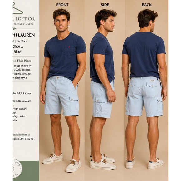 Polo by Ralph Lauren Other - Polo Ralph Lauren Mens 35 Vintage Y2K Cargo Shorts 100% Cotton Light Blue